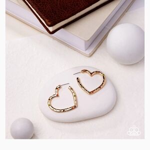 Paparazzi Gold Heart Earrings Mosaic Matchmaker Multi Color Rhinestone Fashion